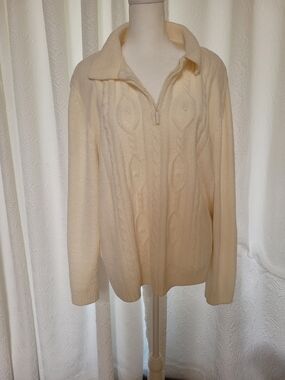 Alfred Dunner Cream Cable-Knit Half-Zip Sweater - Women